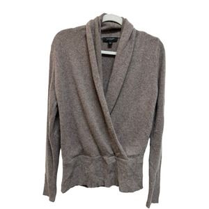 Ann Taylor Front Wrap 100% Cashmere Shawl Sweater Top Size Small Taupe